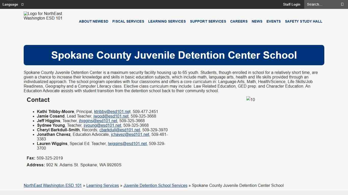 Spokane County Juvenile Detention Center School - NorthEast Washington ESD 101